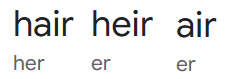 hair-heir-airの発音記号